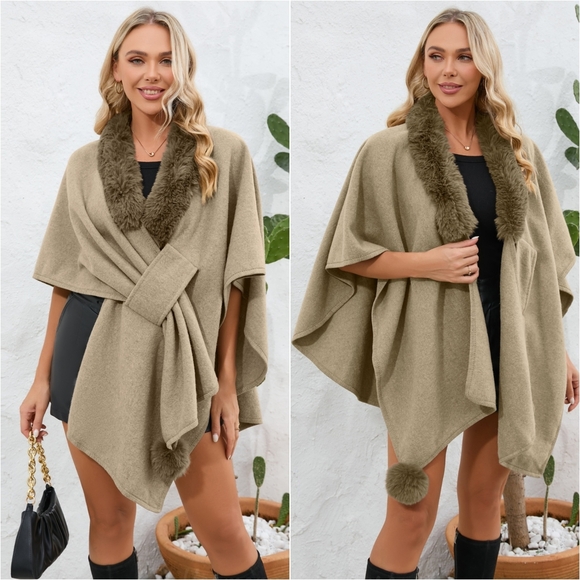 Josie Luxe Open Front Poncho - Mocha